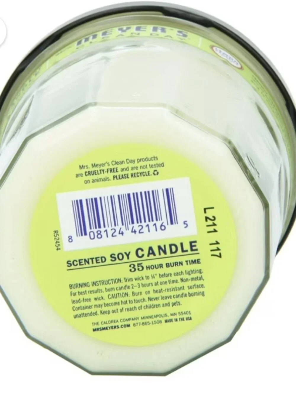 MRS.MYER'S CLEAN DAY LINE -SOY VERBENA FRAGRANCE- 35 HOUR BURNING-WHITE CANDLE